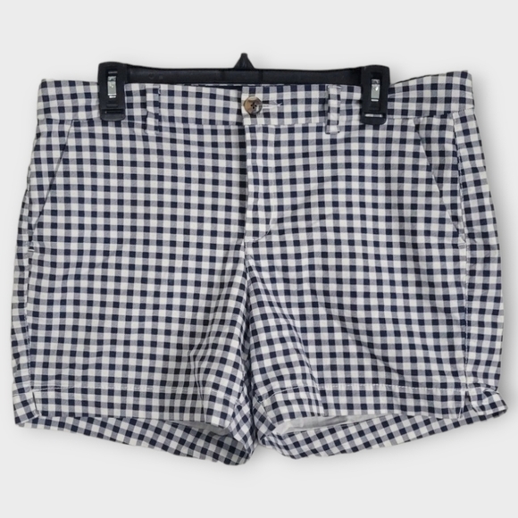 Old Navy Size 12 Blue & White Gingham Print Cotton Blend Everyday Short - Picture 1 of 7